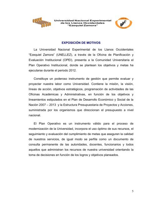 Plan Operativo 2012 - Postgrado de la UNELLEZ