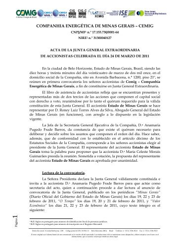 Acta de la Junta General Extraordinaria de Accionistas - Cemig