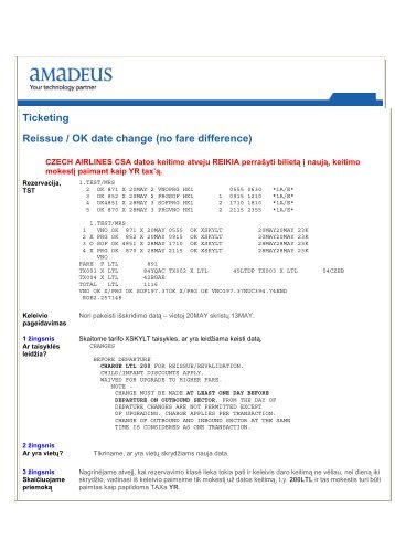 Ticketing Reissue / OK date change (no fare difference) - Amadeus