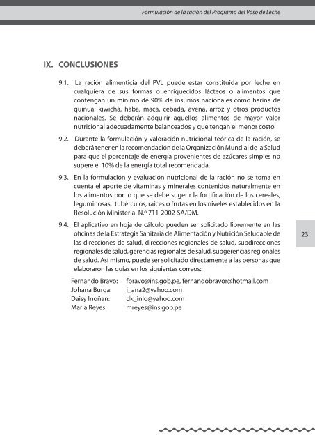 guía: formulación de la ración del programa del vaso de leche