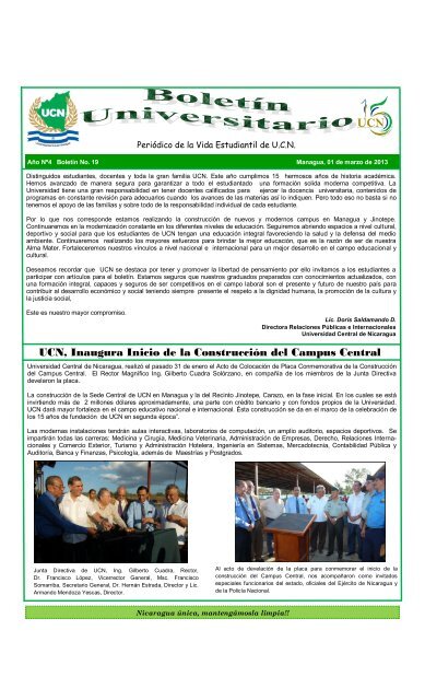 Boletín Marzo 2013 - Universidad Central de Nicaragua