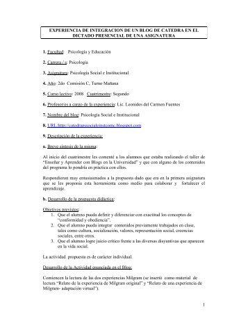 Psicología Social e Institucional (Com. "C", T. Mañana). Prof. a cargo