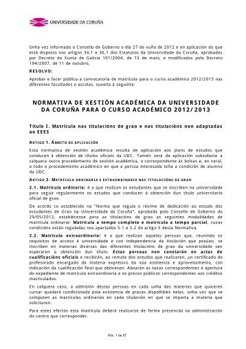 Normativa de Xestión Académica - UDC-Universidade da Coruña