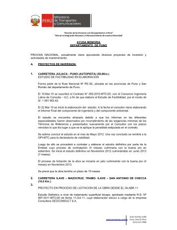 AYUDA MEMORIA DEPARTAMENTO DE PUNO ... - provias nacional