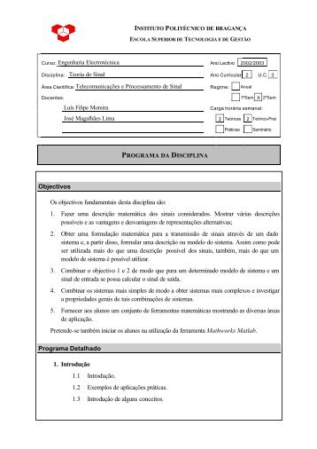 Ficha da disciplina - Instituto Politécnico de Bragança