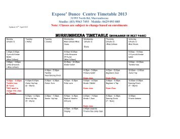 Expose’ Dance Centre Timetable 2013