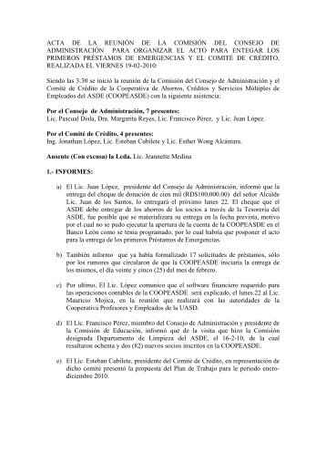 Acta Reunión del 19 Febrero 2010 - Ayuntamiento Santo Domingo ...