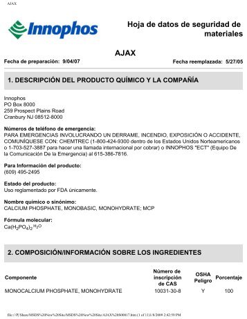 Hoja de datos de seguridad de materiales AJAX - Innophos