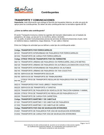 Transporte y comunicaciones - Servicio de Impuestos Internos