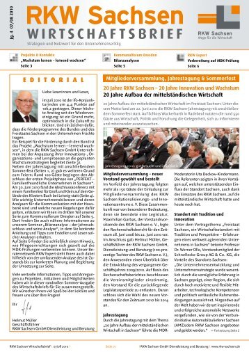RKW Sachsen Wirtschaftsbrief als PDF-Dokument Juli/August 2010