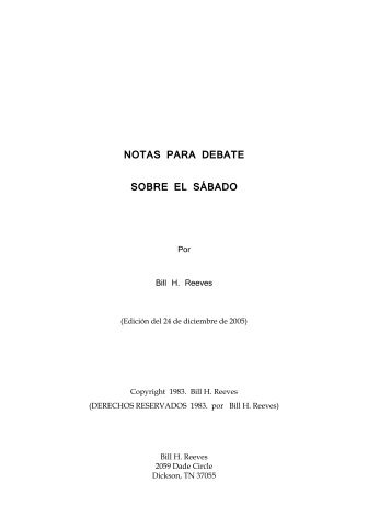 Notas para Debate sobre el Sábado - Bill H. Reeves