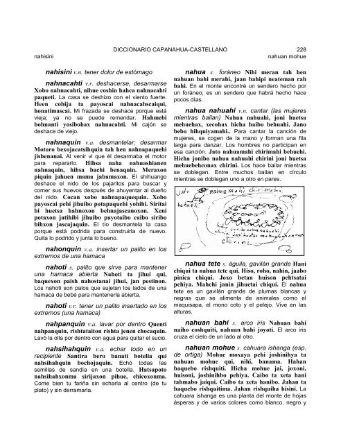 Diccionario Capanahua ~ Castellano