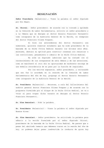 Versión Taquigráfica de la designación del Dr. Pernasetti - Auditoría ...