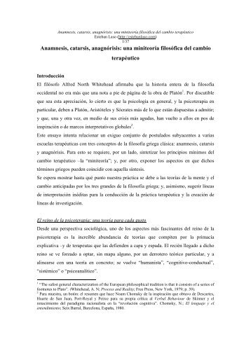 Anamnesis, catarsis, anagnórisis - Psicología en Positivo