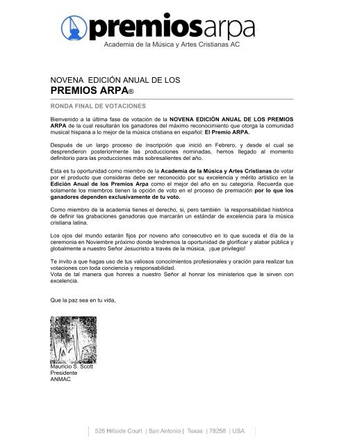 Planilla De Votacion Premios Arpa planilla de votacion premios arpa