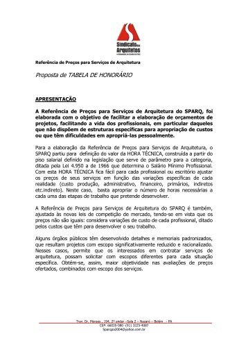 Proposta de TABELA DE HONORÁRIO - CREA-PA