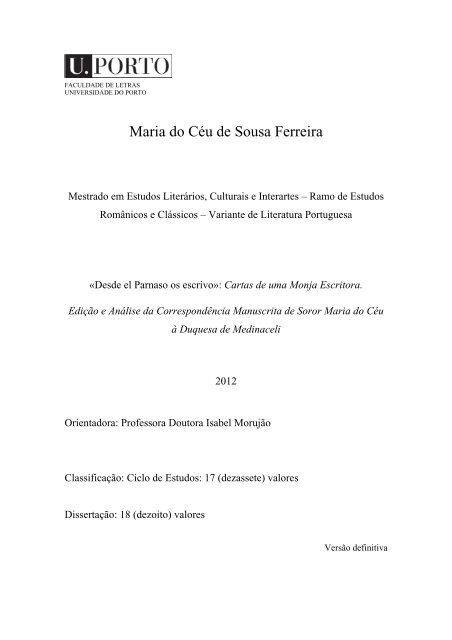 Maria do Céu de Sousa Ferreira - Repositório Aberto da ...