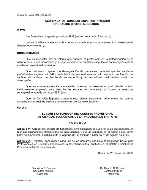 Honorarios sugeridos - Consejo Profesional de Ciencias Económicas