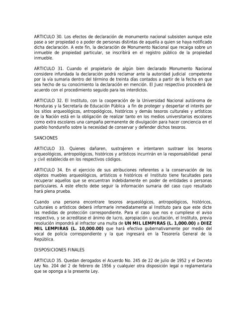 Ley Orgánica del Instituto Hondureño de Antropología e - IHAH
