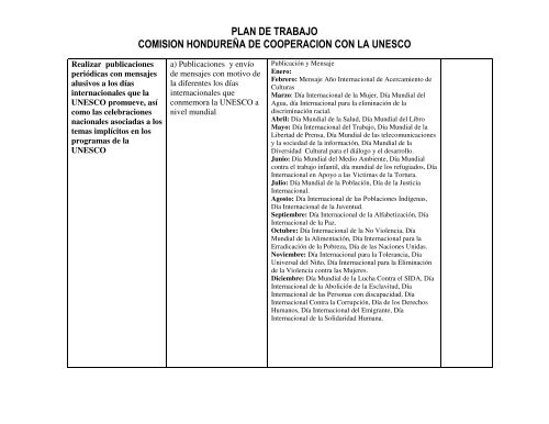 PLAN DE TRABAJO COMISION HONDUREÑA DE COOPERACION ...