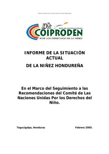 Informe de la situación actual en la niñez hondureña - CRIN