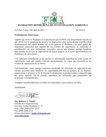 FUNDACION HONDUREÑA DE INVESTIGACION AGRICOLA - FHIA
