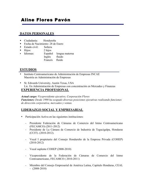 Perfil Biografico - Cámara de Comercio e Industria de Tegucigalpa