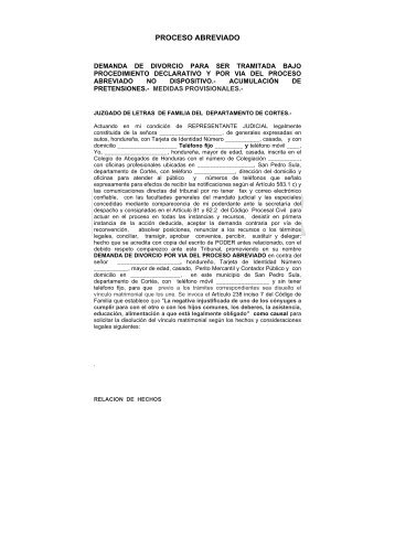 demanda de divorcio para ser tramitada bajo procedimiento ...