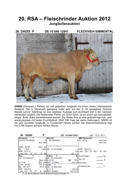 20. RSA ? Fleischrinder Auktion 2012 - Rinderzuchtverband ...