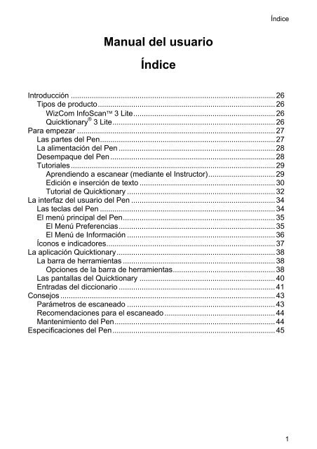 Manual del usuario Índice - WizCom Technologies Ltd