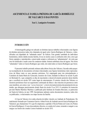 ascendencia e familia próxima de garcía rodríguez de valcarce o ...