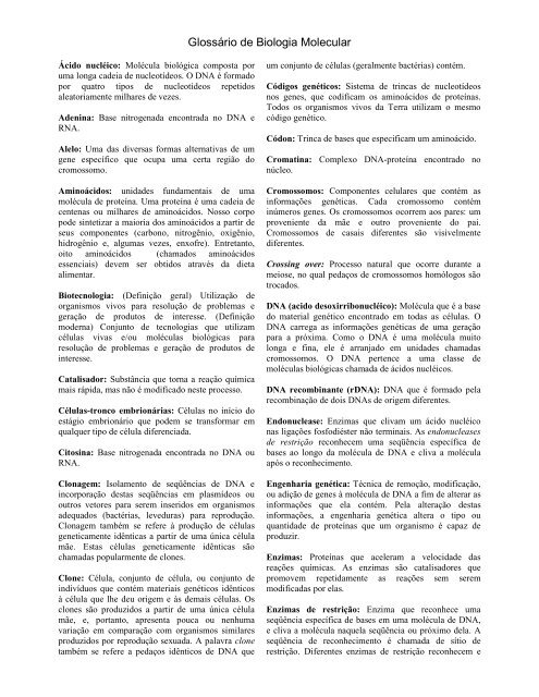 Glossário de Biologia Molecular - Programa Educ@r