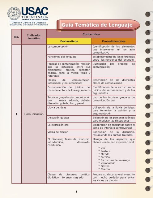 Guía Temática de Lenguaje - Nuevos USAC