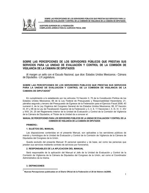 Manual de Percepciones de los Servidores Públicos de - Auditoría ...