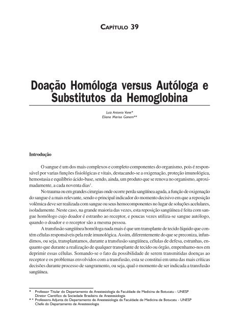 39 - Doação Homóloga versus Autóloga eSubstitutos da Hemoglo ...