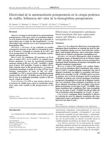 Efectividad de la autotransfusión postoperatoria en la cirugía ...