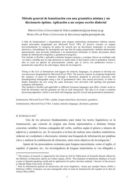 Método general de la lematización con una gramática mínima y un ...