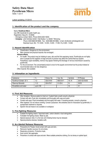 Safety Data Sheet Pyrethrum Micro - Amb Vertriebs Gmbh