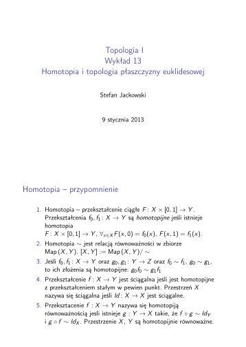 Topologia I Wykład 13 Homotopia i topologia płaszczyzny ...