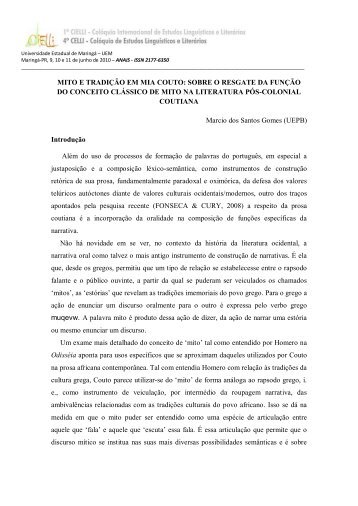 mito e tradição em mia couto: sobre o resgate da função do ... - Cielli