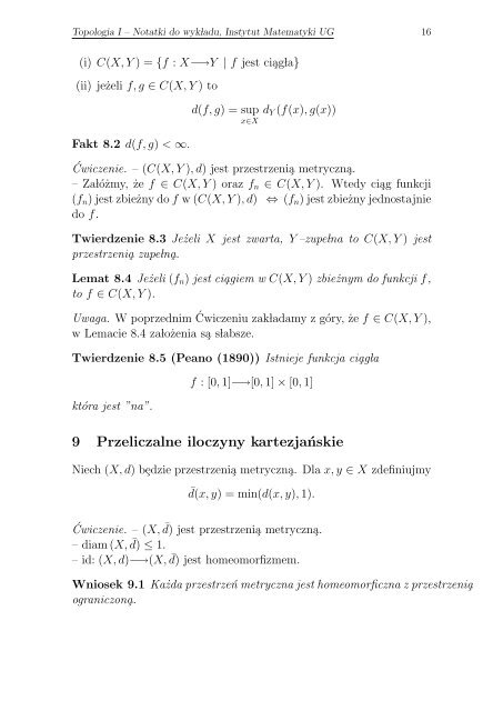 1 Przestrzenie metryczne - Instytut Matematyki UG