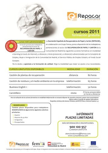 catalogo cursos gratuitos femxa madrid - Repacar