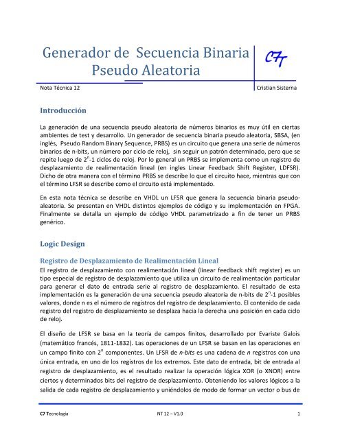 Generador de Secuencia Binaria Pseudo Aleatoria - C7t-hdl.com