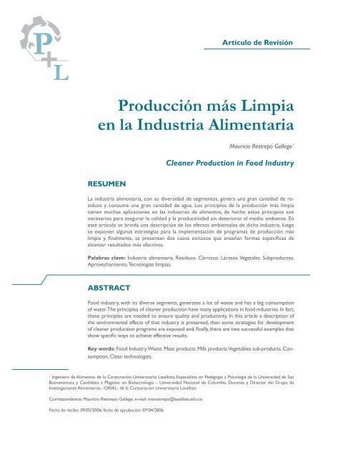 Producción más Limpia en la Industria Alimentaria - Corporación ...