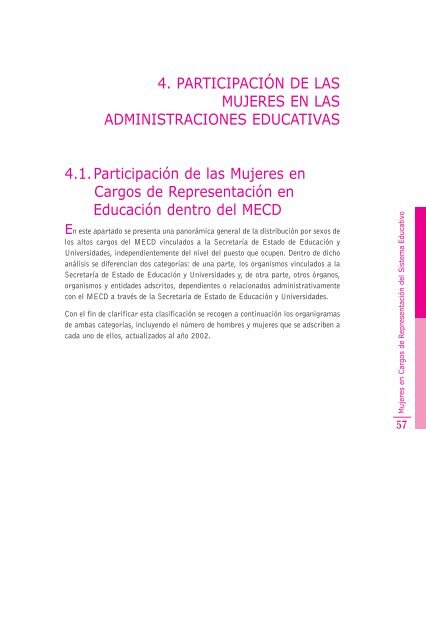 Mujeres en cargos de representación del sistema educativo