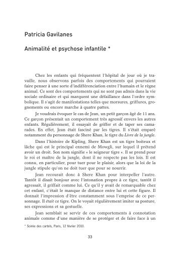 Patricia Gavilanes Animalité et psychose infantile * - Ecole de ...