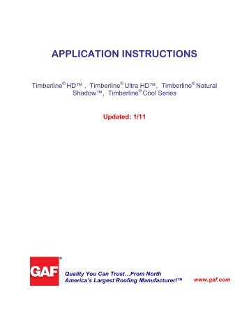GAF Timberline Lifetime Application Instructions - ROOFING ...