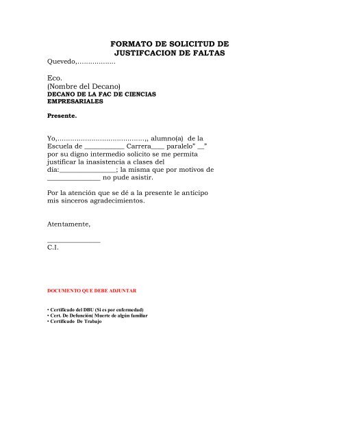 Solicitud De Justificacion De Inasistencia A Clases Por Enfermedad