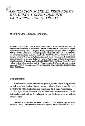 legislación sobre el presupuesto del culto y clero durante la ii ...