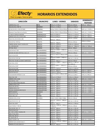 HORARIOS EXTENDIDOS - Efecty